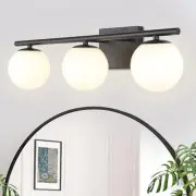 New Bathroom Vanity Light Fixtures 3 Lights Brushed Black Milk White Globe