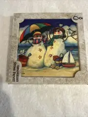 AbsorbaStone Absorbent Stone Trivet Snowmen Christmas Holiday 6” X 6” NIP