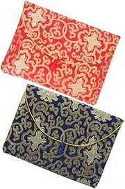 jojofuny 2Pcs Brocade Storage Bag Decorative Pouch for Buddhist Scriptures Jewelry Chinese Style Embroidery Scriptures Bag with Knot Closure Elegant Design