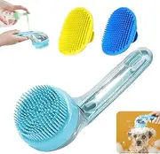 3Pcs Dog Bath Brush Set - Shampoo Brush & Bubble Maker with Adjustable Handle, Paw Washer & Massage Grooming Tool for Short/Long Hair Dogs & Cats (Blue yellow Blue)