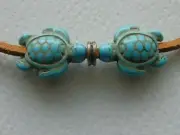 TURQUOISE TEAL AQUA SEA TURTLE ADJUSTABLE SURFER NECKLACE CHOKER LEATHER CORD