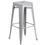 Bowery Hill 30'' Industrial Metal Backless Bar Height Stool in Silver