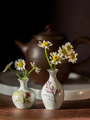 景德鎮手繪迷你小花瓶指尖陶瓷花樽臺面微觀擺件手工花卉花器花插