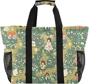 [sanluoli] Totes Foldable Large Beach Bag With Compartments Canvas Cars Tote Bag, Pastoral Illustration Beauties Green, 1 size