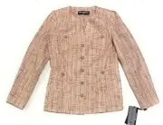 New Karl Lagerfeld Paris Women's Tweed Button Pocket Jacket Pink Multi 4
