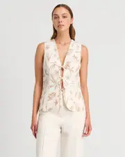 [Jag] Jag Women's Flora Tie Vest In Natural Neutrals Size 14 14 Neutrals