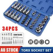 34PCS E Torx Socket Set Female Start Bit External Hex Torque Tool Garage Car Van