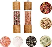 Deyagoo 2 Piece Pepper and Salt Mill Set - Adjustable Coarseness Top Mill, Spice Hand Mill, Filler Bottle for Hotel Table and Kitchen (Lumber)