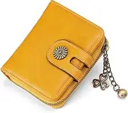 [SENDEFN] Women's Wallet, RFID Blocking Purse for Women, Small Women's Coin Purse, Simple Fashion Wallet Card Holder, Yellow, Retro