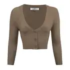 YEMAK Women's Cropped Bolero 3/4 Sleeve Button-Down Cardigan Sweater CO129(S-XL)