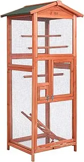 i.Pet Bird Cage Wooden Large Pet Cages, Aviary Hutch Budgie Parrot Stand Toy Perch Enclosure, Outdoor Metal Door Roof Indoor Weatherproof Canary Cockatoo