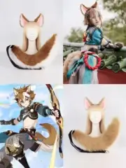 Genshin Impact Gorou Brown Headwear Cosplay Simulated Fox Ears Fox Tail Props