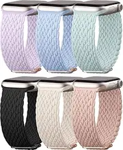 IMIVIO 6 Pack Braided Stretchy Solo Loop Compatible with Apple Watch Bands 40mm 38mm 44mm 45mm 41mm 42mm 46mm 49mm for Women Men, Adjustable Nylo Sport Bands for iWatch Series 10 9 Ultra 8 7 6 5 4 SE