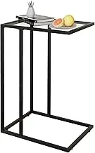C Shape Side Table, Couch Coffee Table, Small Sofa Laptop Table, Glass Material, Black