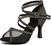 [SWDZM] Women Ballroom Latin Dance Shoes Ankle Heel Salsa Professional Practice Party Dance Shoes,Model YCD47