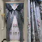 Custom modern simplicity blue chenille cloth curtain tulle valance drape C1040