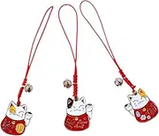 [WRITWAA] 3pcs Key Pendant Japanese Stationery Luck Cat Backpack Pendant Holder Bracelet Plush Bag Cute Keychains for Women Japanese Decor Phone Wrist Strap Locket Luck Cat Pendant Red Alloy