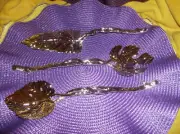 3 PC SET SILVER-PLATED EMBOSSED LEAVES SERVING TRIO SPOON FORK CAKE SERVER NEW