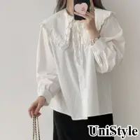 在飛比找momo購物網優惠-【UniStyle】系帶長袖襯衫 韓版大娃娃領清新甜美風 女