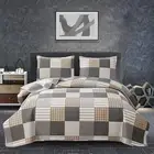 Plaid Quilt Set King Size Bedspread - Patchwork Bedding for Boys and Men - Brown