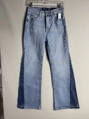 Gap Jeans Womens 26/2 Short 70s Flare High Rise Blue Stretch Denim Patch