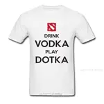 DRINK VODKA PLAY DOTKA 2018 有趣的遊戲玩家白色 T 恤男士字母 T 恤 DOTA GROUP