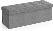 SONGMICS Folding Storage Bench, 38 x 110 x 38 cm, Bed End, Footrest, Storage Chest, Load up to 300 kg, for Living Room, Bedroom, Entrance, Light Grey LSF77G