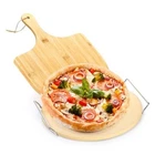 Round Pizza Stone with Wooden Peel and Metal Carry Rack 12 In Cooking Pizza