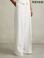 Reiss White Leanna Wool Blend Wide Leg Tux Trousers (E74272) | $360
