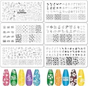Y1tvei Hello Summer Nail Stamping Plates - 6Pcs Fruit Cocktails Leaves Sun Beach Theme Finger Art Kit, Stainless Steel Nail Polish Template Printer Decoration DIY Manicure Salon Design Gift Supplies