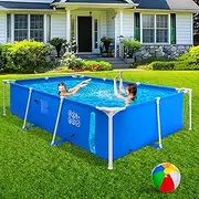 HikerSKY Rectangle Above Ground Pool - 102" x 63" x 25" Backyard Swimming Pool with Steel Frame, Heavy-Duty PVC Outdoor Pool with Air Ball, Scale Line, Blue