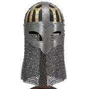 Medieval Viking Combat Helmet with Chainmail Authentic Battle Protection 18 Gaug