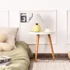 Round Side Table with Storage Tray and Sturdy Tripod Stand for Living Room/Bed