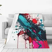 MDATT Abstract Paint Splashes Print Fleece Throw Blanket 60" x 80" Plush Flannel Blankets for Sofa Couch Bed