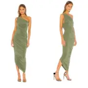 NWT Norma Kamali x Revolve Diana One Shoulder Ruched Gown in Celadon Green XL