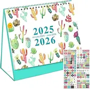 Weforu 2025-2026 Desk Calendar, Standing Flip 2025 Desktop Calendar with Stickers, 18 Months Stand Up Calendar,2025 Desk Planner Calendar 2025 with Memo Pages for Home Office(Cactus)