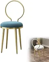 Velvet Dressing Table Vanity Stool with backrest, Bright Golden Legs, Simple Design Makeup Stool Seating for Bedroom, Modern Round Chair,Blue Suede