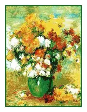 Impressionist Renoir Chrysanthemum Bouquet Counted Cross Stitch Chart Pattern