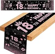 Table Runner for 18th Birthday, Black Pink Party Tablecloth, Table Runner, 18th Birthday, for Party, Tablecloth, Decoration (182 x 35 cm)