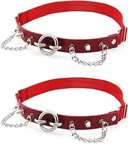 [alisikee] 2PCs Red Studded Rivet O-ring Leg Garter, Adjustable Punk Thigh Garters Belt with Chains for Women Parties, Red, One Size