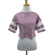 Z by Zella Top Womens XS Extra Small Lilac Gray Mesh Panel Jersey Stripe Cropped