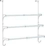 Auledio Adjustable Over The Door Triple Towel Rack with Hooks,Silver