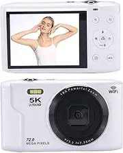 Digital Camera for Photography, 5K 72MP 16X Zoom 2.8 Inch LCD Screen Vlogging Camera, AF Autofocus WiFi Touchscreen Video Camera with Flash Light, Compact Small Camera for Kids (White)