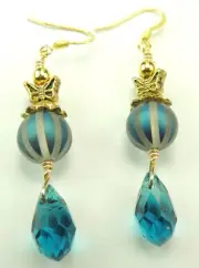 Turquoise Crystal Briolette with Glass Spheres & Butterflies Earrings Handmade