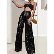 Women's Wide Leg Pants Trousers Sparkly Pants Elegant Fashion Sparkle Full Length High Waist Plain Sequins Comfy Micro-elastic Party Street Party Evening clar