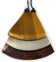 [Avalaya] Gold/Metallic Silver/Brown Geometric Triangular Wood Pendant with Long Black Cotton Cord Necklace - 9cm L Pendant/ 100cm L/ (max Length) - Adjust, Wood cords
