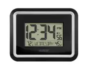 Wall Clock Indoor Black Atomic Digital 7-Time Zone Settings Temperature Humidity