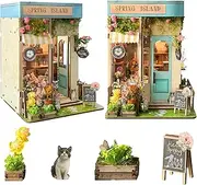 Cuteroom Book Nook Kit,DIY Miniature Dollhouse Kit, 3D Wooden Puzzle Dollhouse with Lights, Tiny House,Touch Switch, Dust Cover,Best Gifted(Spring Flower House)