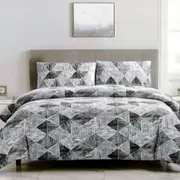 Artex Charcoal Black Avery Lines Pattern Printed Microfiber Polyester Quilt Cover Set (Single, Double, Queen)