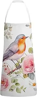 [FJWKLRBV] Chef Apron Waitress Apron Cobbler Aprons Personalized Apron Floral Print Watercolor Robin Bird Printed Kitchen Apron Adjustable Bib Apron Unisex, Style, 70x80cm